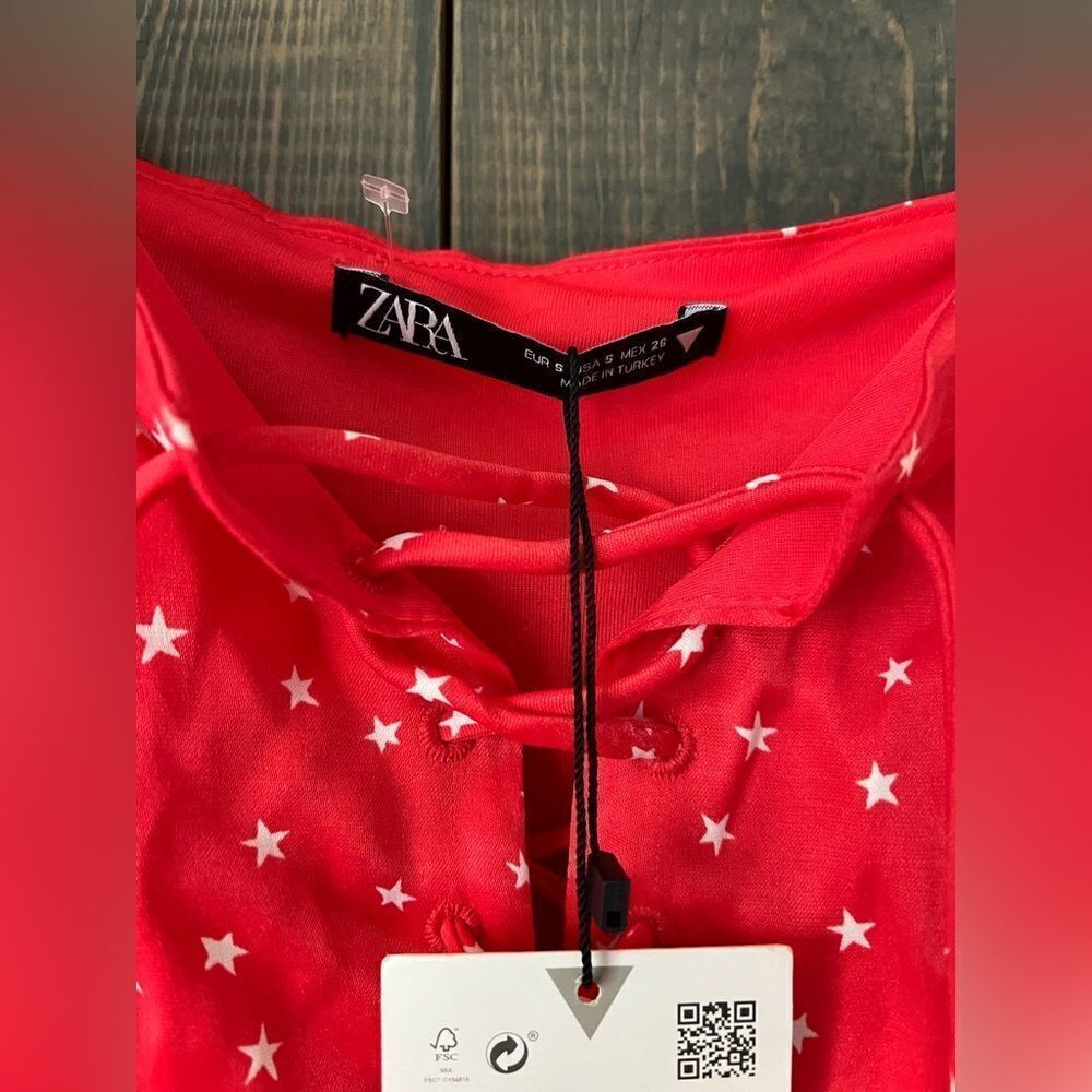 NWT Zara Star satin Effect Lace Up Bodysuit Size small Red‎ & White - Picture 3 of 7